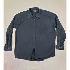Leeds Shirt Mens XL Regular Fit Button Ramie Blend Collared Black Pocket Modern
